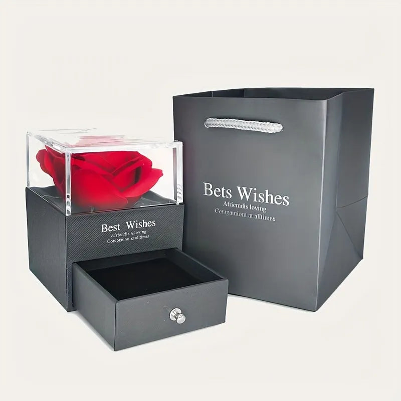 Luxury Red Zircon Pendant Necklaces With Rose Flower Gift Box For Girlfriend Women I Love You Jewelry