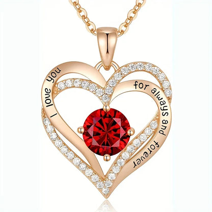 Luxury Red Zircon Pendant Necklaces With Rose Flower Gift Box For Girlfriend Women I Love You Jewelry