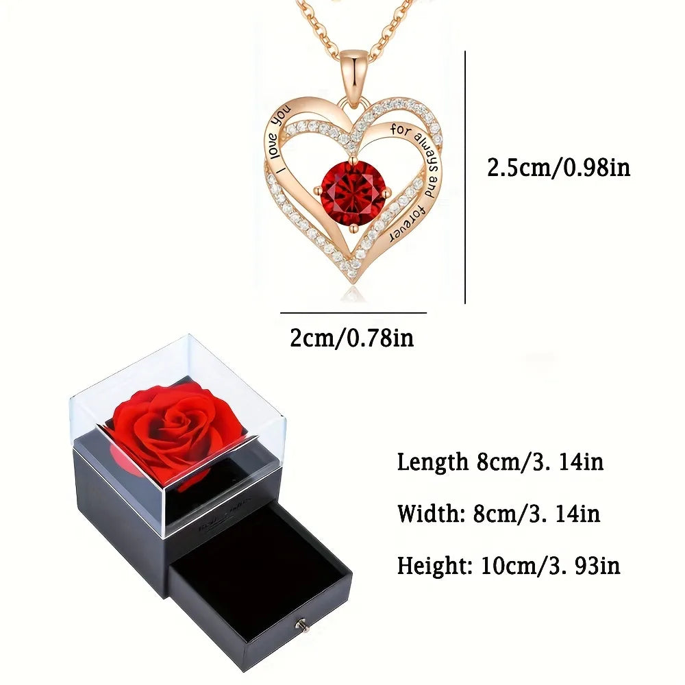 Luxury Red Zircon Pendant Necklaces With Rose Flower Gift Box For Girlfriend Women I Love You Jewelry