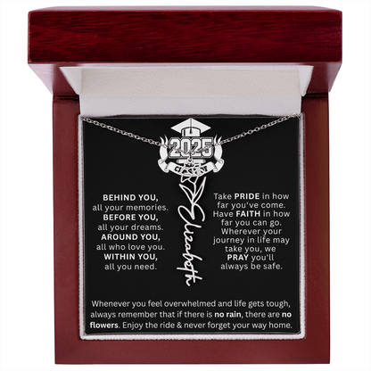Graduation Gift | No Rain, No Flowers | Personalized Birth Flower Necklace