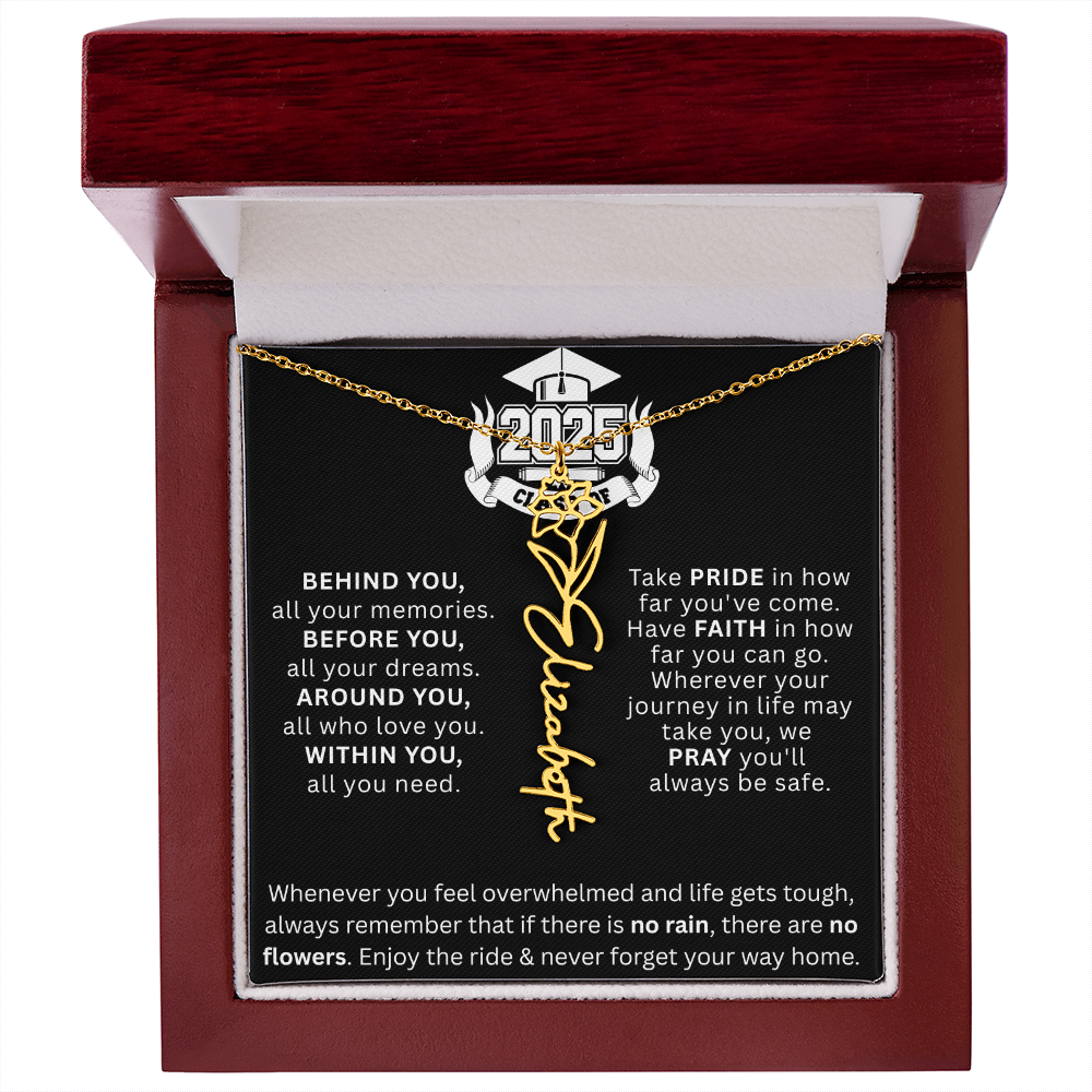 Graduation Gift | No Rain, No Flowers | Personalized Birth Flower Necklace